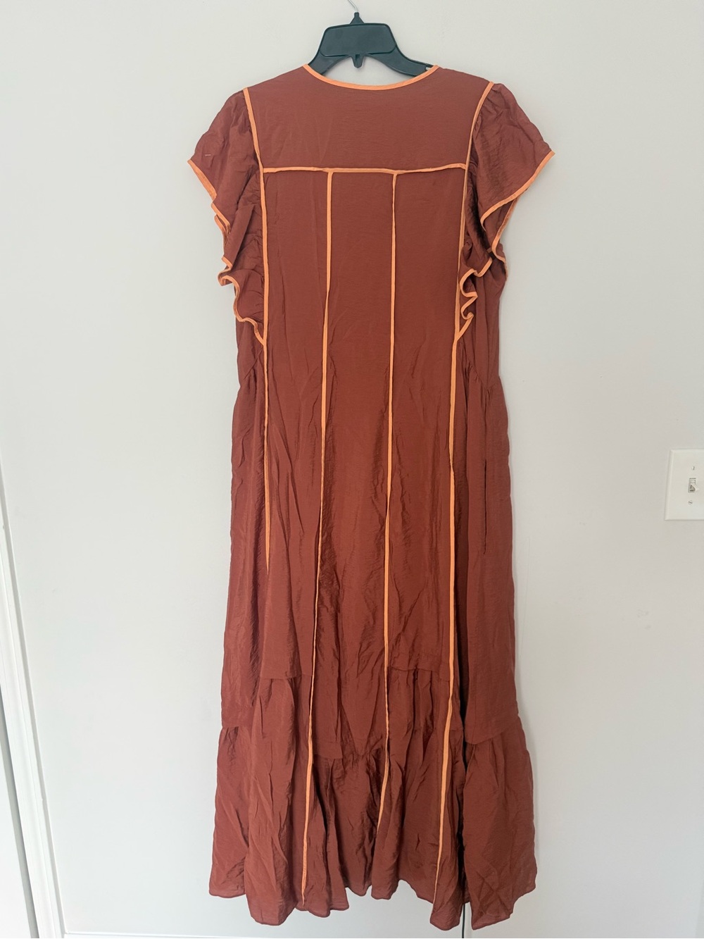 Anthropologie Rust Orange Ruffle Maxi Dress Size L Boho Tiered Maxi Dress - Picture 5 of 7